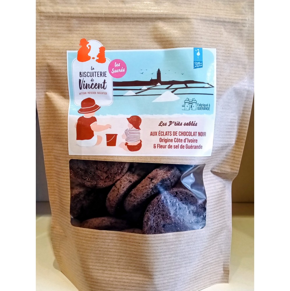 P'tits sablés sucrés aux éclats de chocolat noir et fleur de sel 145g Biscuiterie Vincent