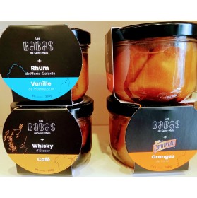 Babas au rhum St Malo (grand) 380G. 3 parfums: cointreau orange de corse, whisky d'Ecosse café, Rhume de Marie-Galante Vanille.